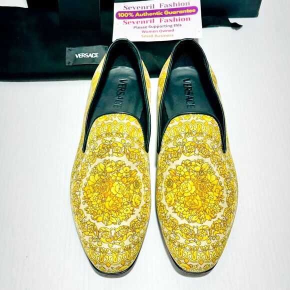 Versace Loafers 43/US 10 Gold Barocco Print Calfskin Leather Silk Shoes NIB $850 main image 7